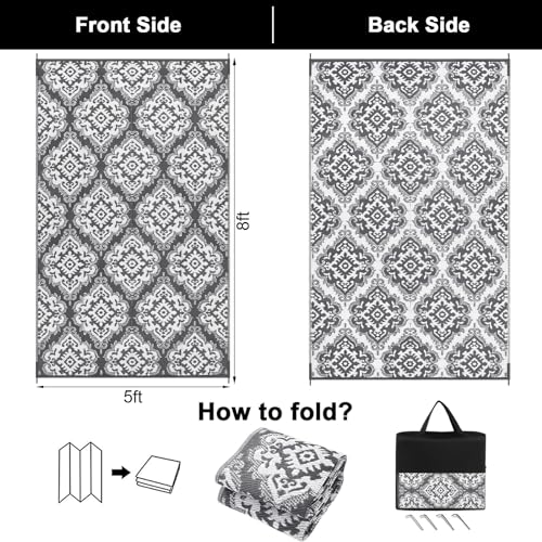 Ileading Reversible Outdoor Rug 6x9Ft Waterproof Patio Rug Carpet Portable Outdoor Plastic Straw Rug Large RV Camping Mat Rug for Patio, Clearance, Deck, Beach, Porch, Camping, Picnic, Flower Teal