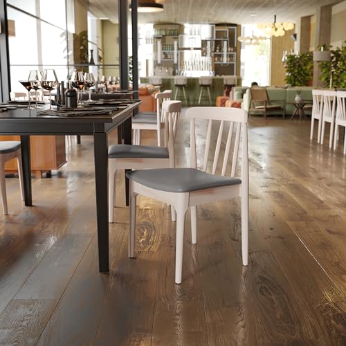 Flash Furniture Chester Commercial Grade Solid Dining Chair with Slatted Backrest, Set of 1, Black Vinyl Seat/Black Wood Frame