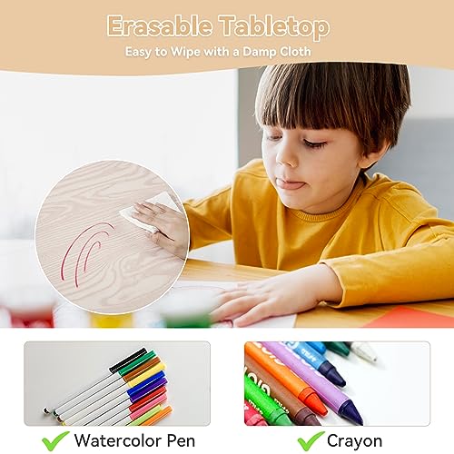 Kids Table and Chairs Set, Height-Adjustable Toddler Table and Chairs Set for Age 3-8, 31.5''Lx23.6''W Graffiti Desktop, Kids Activity Table for Daycare, Classroom, Home (Pink, 2 Chairs)