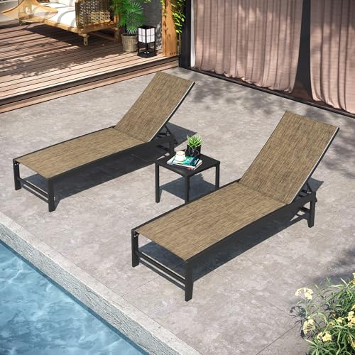 Pellebant Outdoor Lounge Chairs Set of 2, Patio Aluminum Chaise Lounge, Rustproof Pool Lounge Chairs for Pool Deck Sunbath with Adjustable Backrest(2PCS,Beige)
