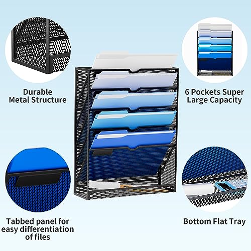 10-Tier Hanging Wall File Organizer, Wall File Organizer Holder for Papers, Files Clipboard & Magazine Organizerr, Wall Mount File Holder Great for Office Home (White)