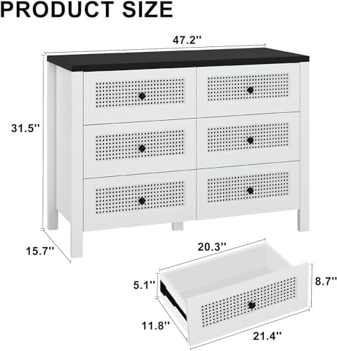 Dresser for Bedroom with 6 Drawers, Modern Dresser with Non-Handles Dresser, Double Chest of Drawers TV Stand Dresser for Girls bedroom Living Room, Hallway, Entryway