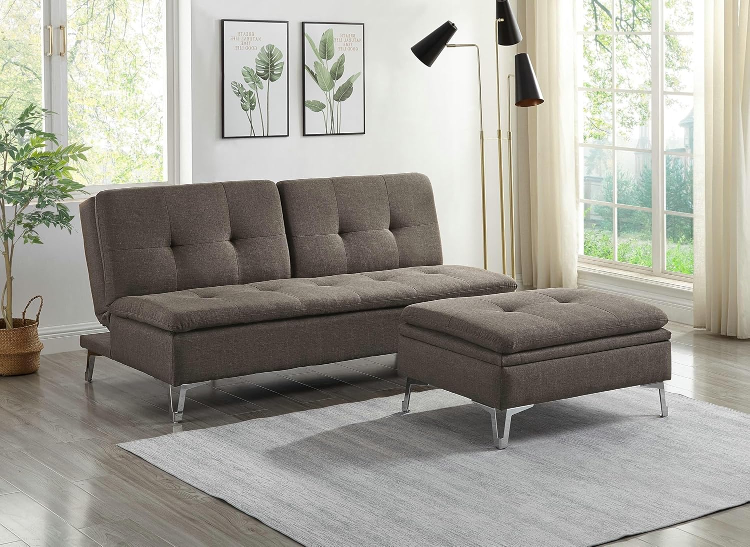 Attractive Style Chocolate Color 1Pc Sofa Bed Fabric Upholstered Plush Seating Modern Living Room Furniture