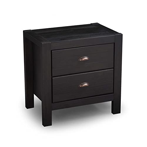Montauk 2-Drawer Bedside Nightstand, Solid Wood with Rustic Off-White Finish