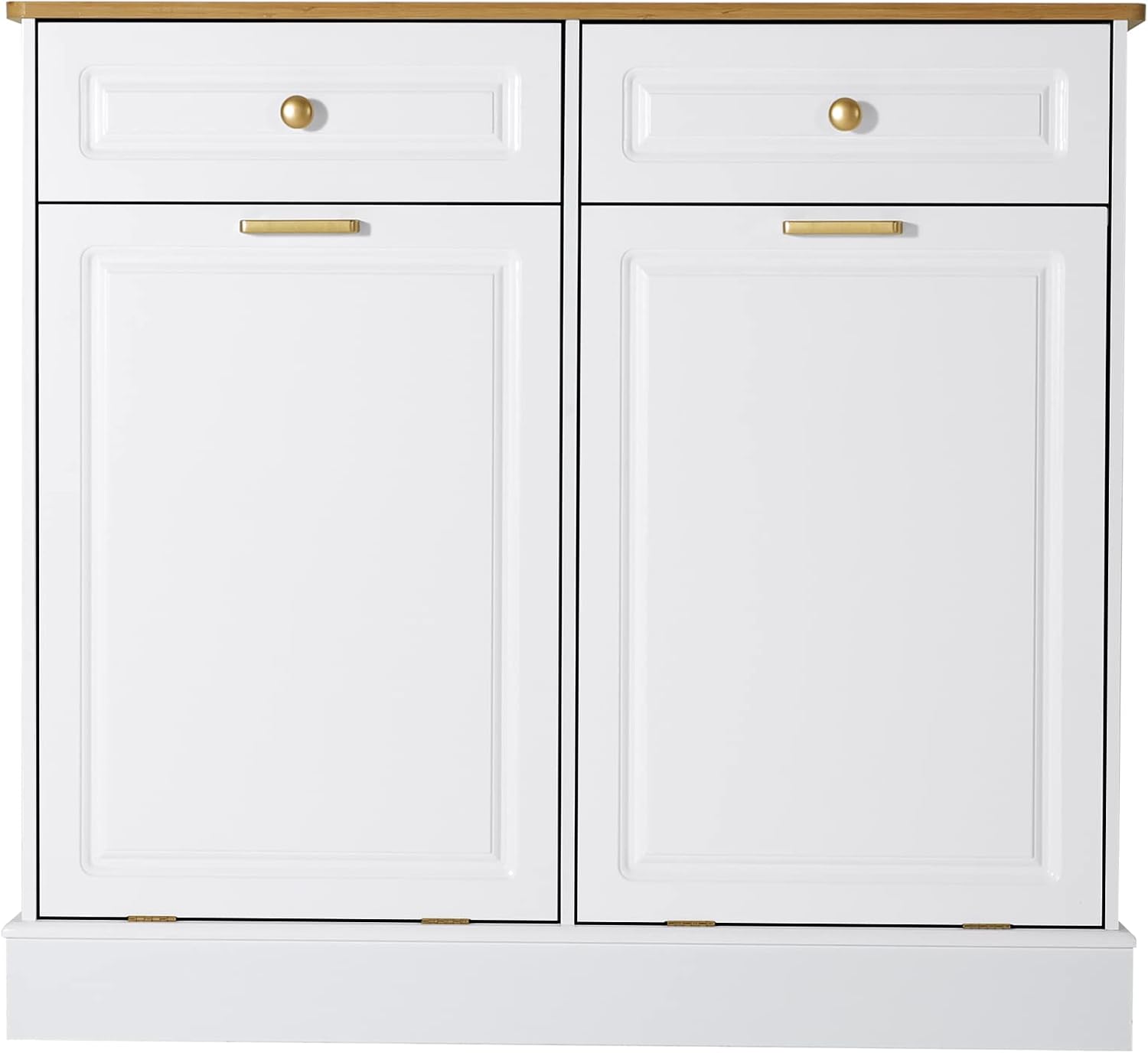 UEV Double Kitchen Trash Cabinets,Two Tilt Out Trash Cabinets with Solid Hideaway Drawers,Free Standing Wooden Kitchen Trash Can Recycling Cabinet Trash Can Holder (White)