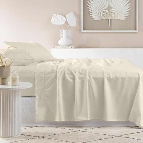 Kotton Culture 1200 Thread Count Sheet Set 4 Piece 100% Egyptian Cotton Luxurious Breathable Soft Cooling Cotton Sheets with Deep Pocket Snug Fit Smooth Sateen Weave (White, Queen)