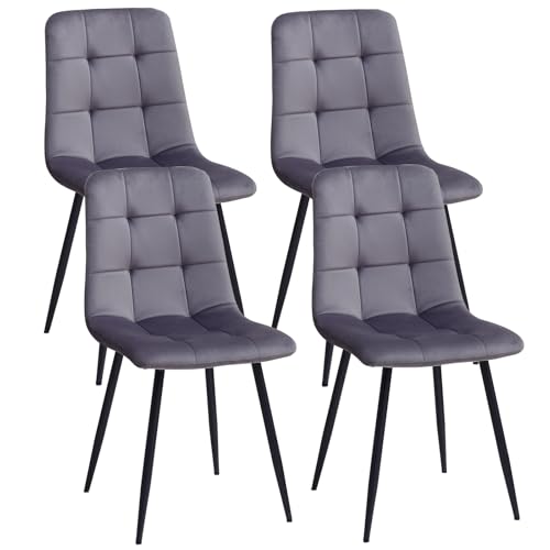 Velvet Dining Chairs Set of 4, Mid-Century Modern Dinning Chairs, Kitchen Chairs with Upholstered Seat, Backrest, Metal Legs for Dining Room, Living Room, Bedroom, Gray