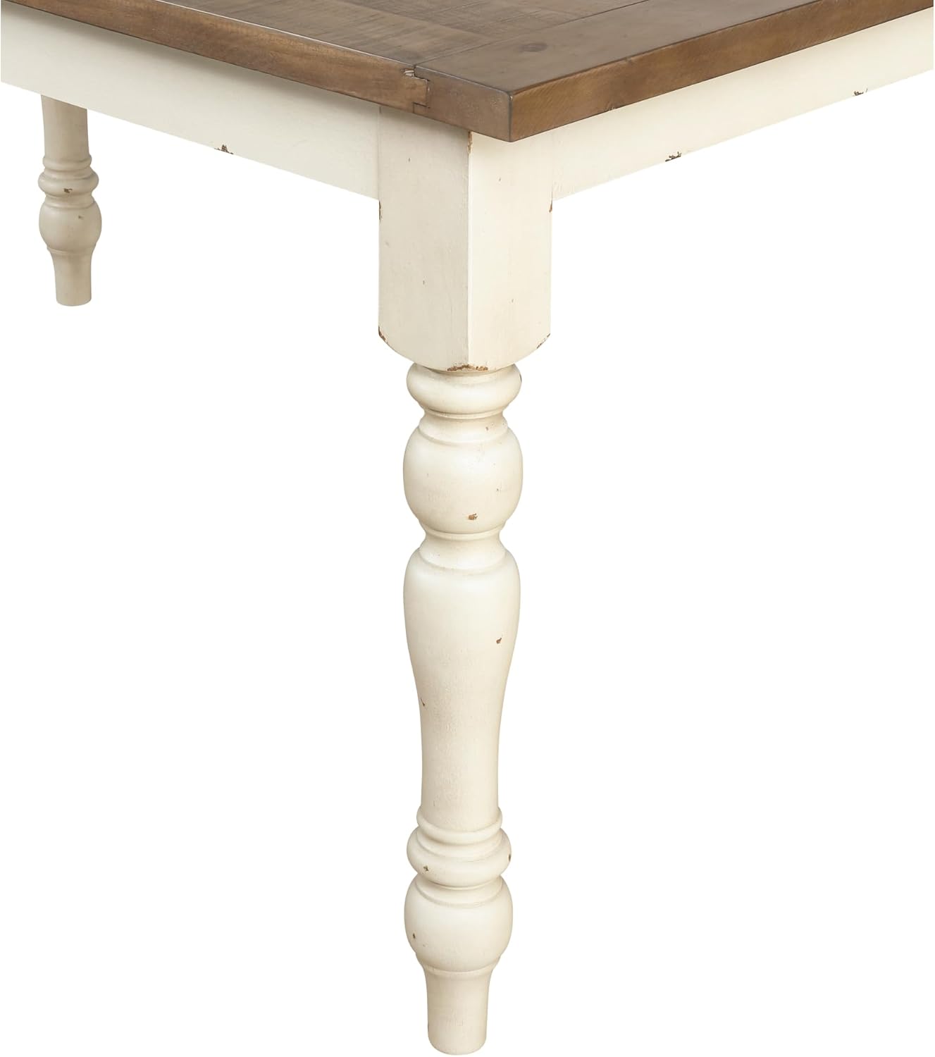 Prato Antique White and Distressed Oak Two-tone Finish Wood Dining Table