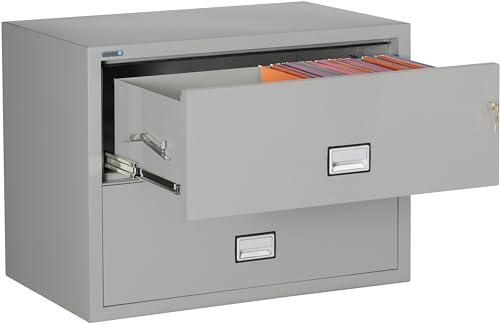 Phoenix Lateral 31 inch 2-Drawer Fireproof File Cabinet with Key Lock, Water Seal, Black, LAT2W31B
