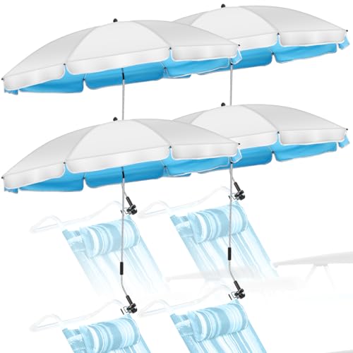 4 Pack Chair Umbrella with Universal Clamp UV Protection 42 Inch Golf Umbrella Adjustable Beach Umbrella Portable Clamp on Umbrella for Beach Patio Chairs Stroller Golf Cart Wheelchair(Blue)