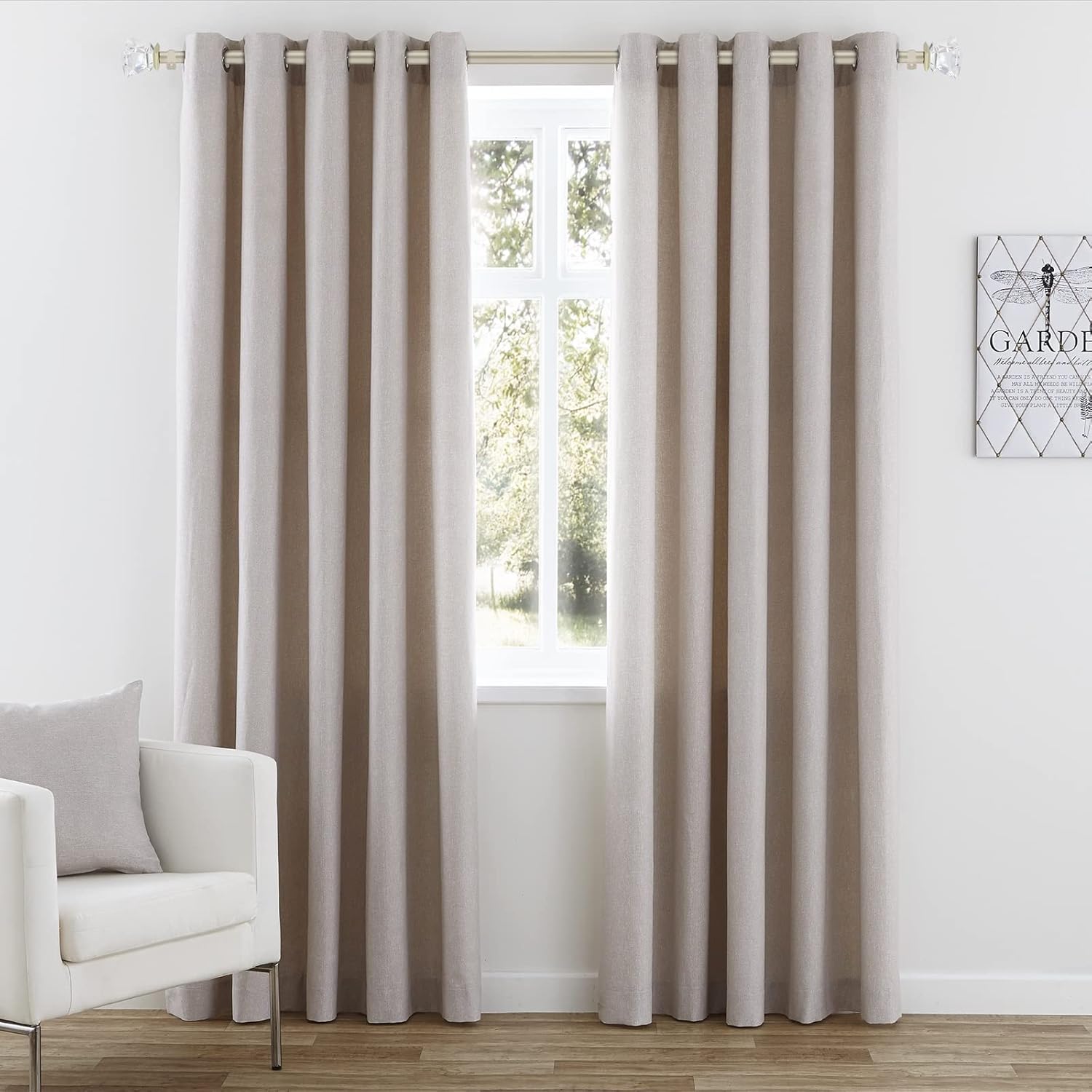 3/4 inch Single Window Curtain Rod with Diamond Acrylic Finial,66-120 inch,Champagne Gold