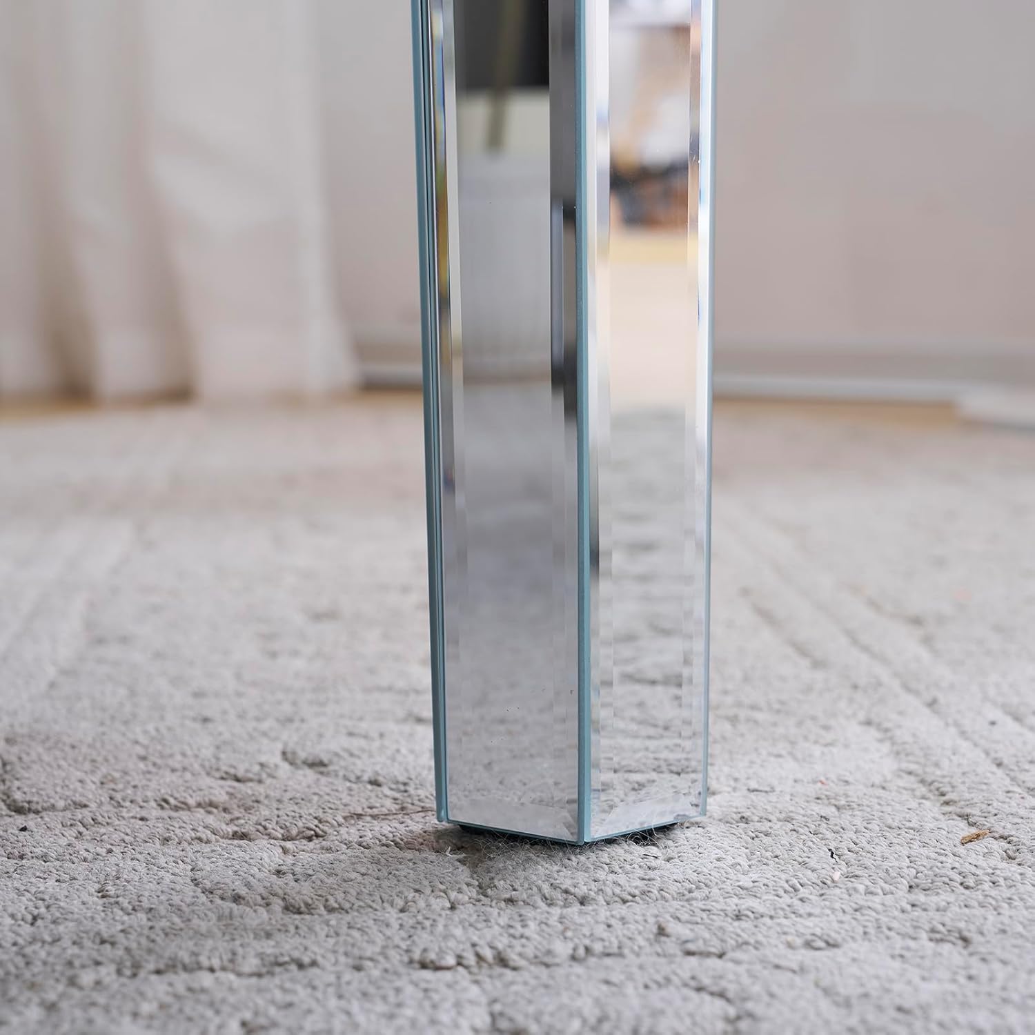 SSLine Modern Mirrored Coffee Table Luxury Living Room Cocktail Center Table with Silver Mirror Finish Rectangular Small Coffee Table with Crystal Inlay and Edge - Partially Assembled