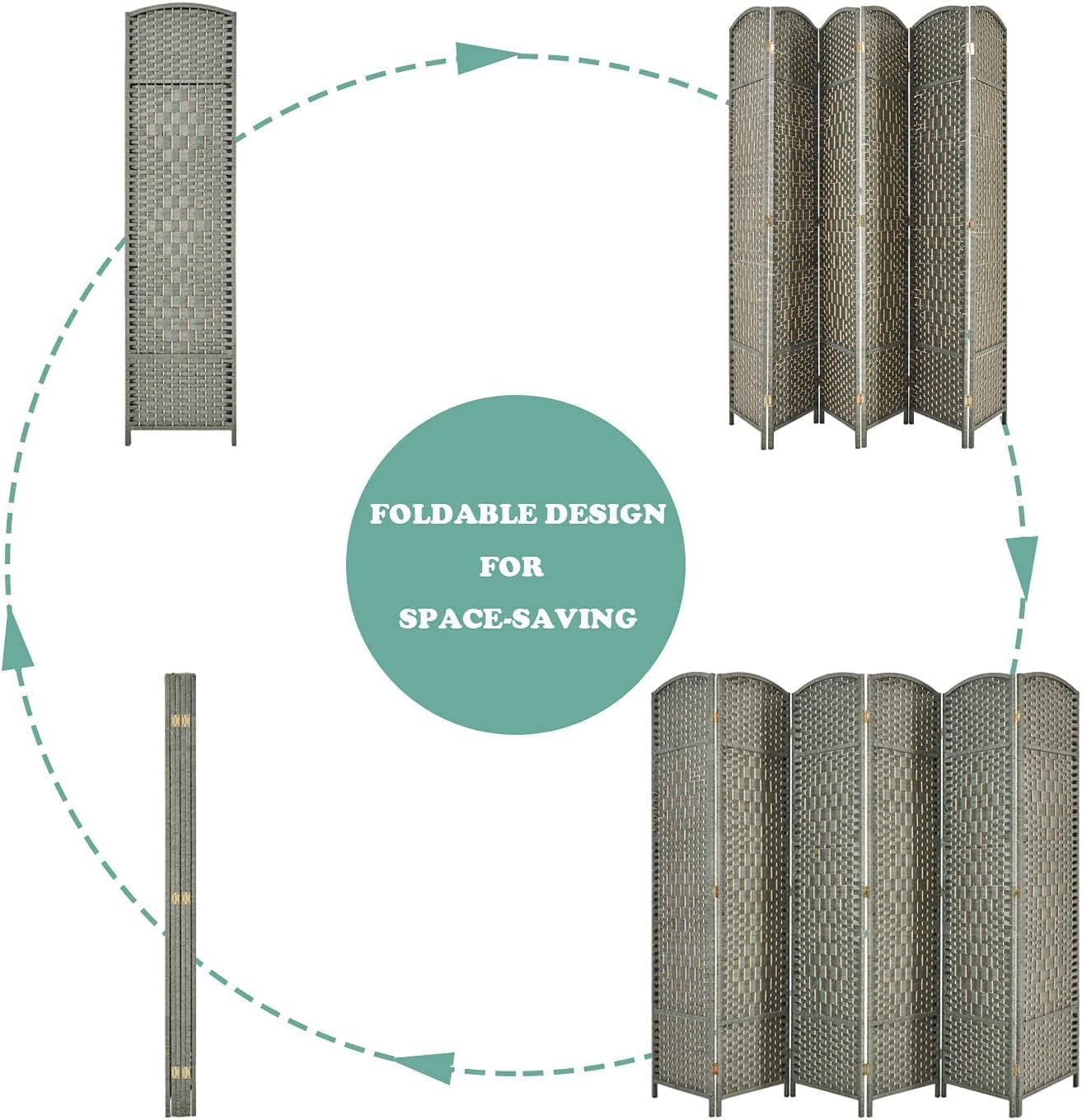 Excited Wrok Room dividers 6 ft. Tall Folding Privacy Screen, 6 Panel Tall Extra Wide Partition Foldable Panel Wall Divider, Folding Privacy Screens (Gray)