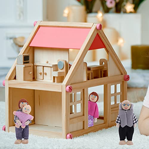 Dollhouse Family People Figures, 7 Pieces Wooden Doll House Family Dolls Mini Doll Family Pretend Play Figures Miniature Dollhouse Doll Figures (A)