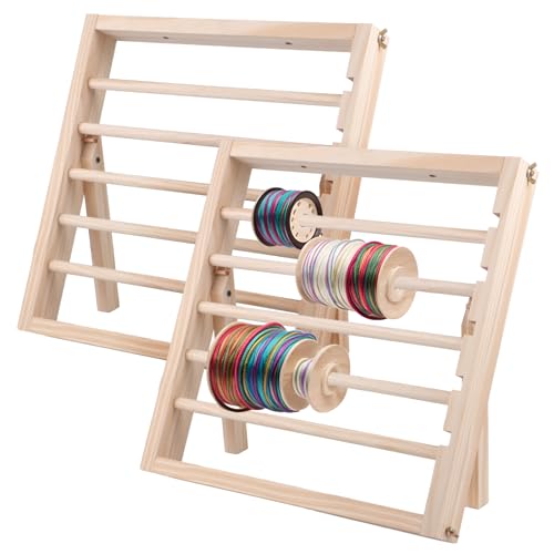 2PCS Ribbon Storage Racks, Wooden Ribbon Holders, Ribbon Storage Stands, Ribbon Rack Organizers for Gift Wrapping Paper, Cellophane, Vinyl Rolls, Arts and Crafts Items