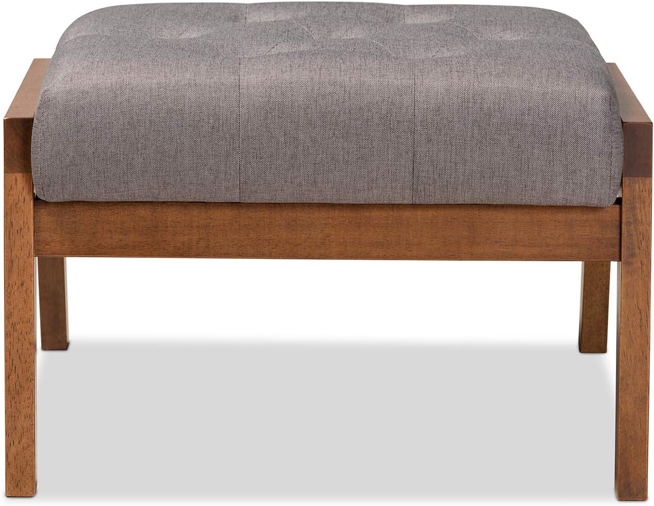 Baxton Studio Naeva Mid-Century Modern Grey Fabric Upholstered Walnut Finished Wood Footstool