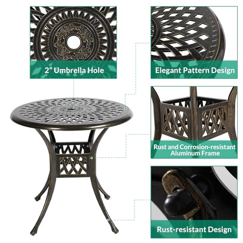 VIVIJASON 3-Piece Patio Bistro Set, Outdoor All-Weather Cast Aluminum Furniture Dining Set, Include 2 Swivel Chairs and 31