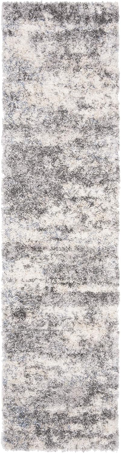 SAFAVIEH Berber Shag Collection 2' x 22' Grey / Cream BER219G Modern Abstract Non-Shedding Living Room Bedroom Dining Room Entryway Plush 1.2-inch Thick Runner Rug