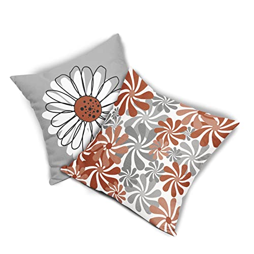 Blue Grey Daisy Pillow Covers 18x18 Set of 2 Teal Navy Blue Grey Colored Outdoor Throw Pillows Modern Floral Decorative Pillowcase Square Cushion Cover Linen Pillow Case for Home Sofa Couch Bed