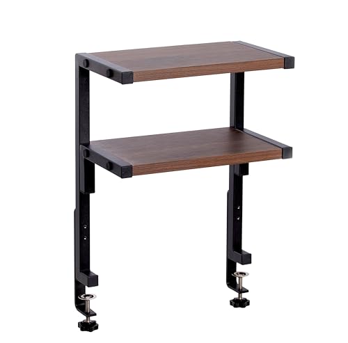 Clamp on Desk Shelf 15.7 * 5.9 inch, 2-Tier Shelving Unit Table Organizer Above or Under Desk, Storage Tray Desk Workspace Organizers Desktop Storage Table Extender for Office Home