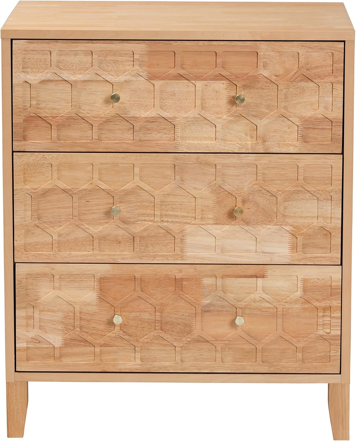 Baxton Studio Hosea Carved Honeycomb Chest, 3-Drawer, Natural