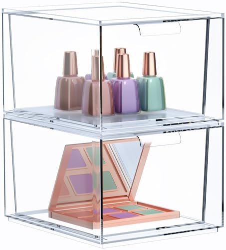 Sorbus Makeup Organizer - Clear Stackable Acrylic Drawer Organizer for Vanity, Bathroom, Undersink, Cabinets, Jewelry, Stationary, Plastic Storage Bins for Office Organization and Storage