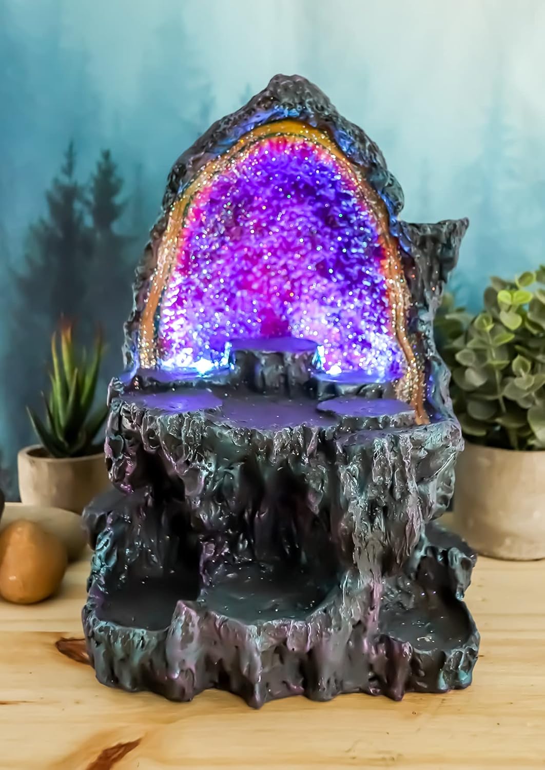 Ebros Medieval Renaissance Faux Crystal Cave Rock Geode with Color Changing LED Night Light Display Stand Statue 10.5