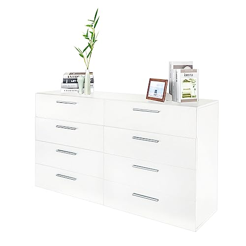 8 Drawer Wood Lateral Dresser,Double Chest Dresser of Drawers Storage Organizer with Metal Handles,Accent Wood Storage Dresser Chest Organizers for Living Room, Hallway, Entryway (Black)