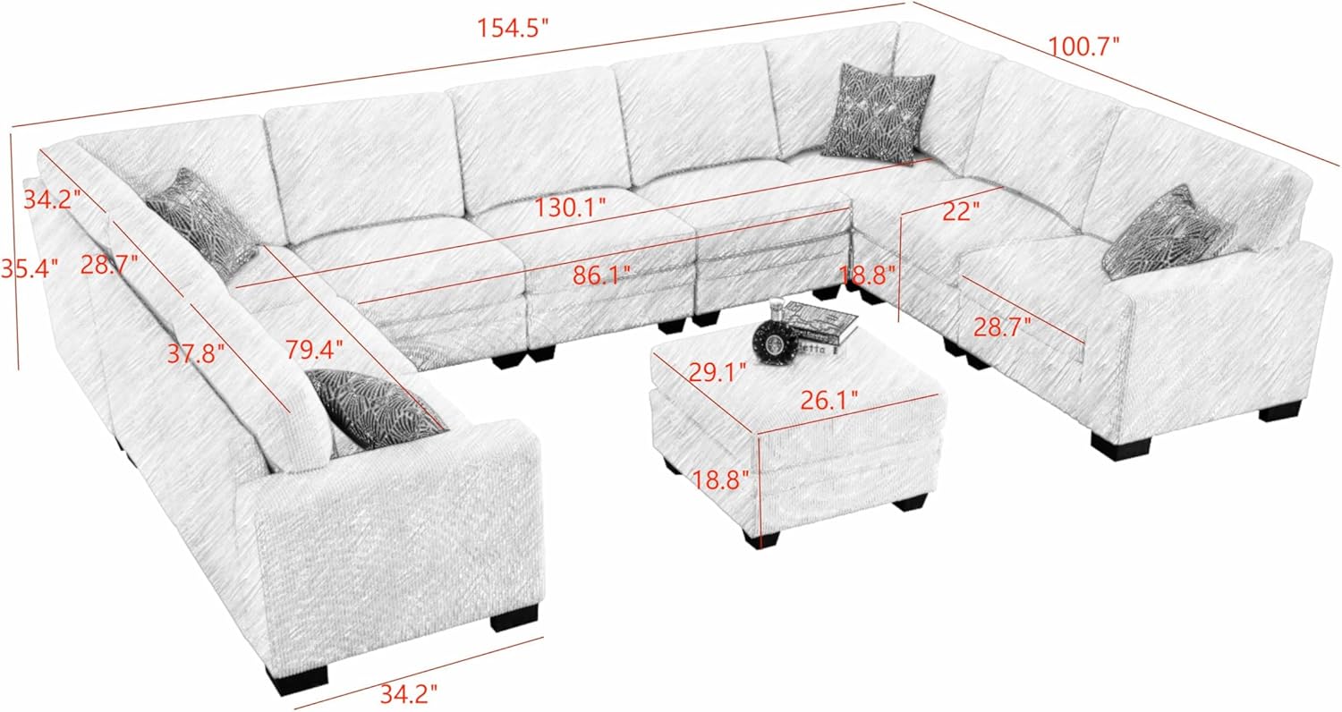 10PCS Corduroy Flexible Combination Sofa Sectional, Cream