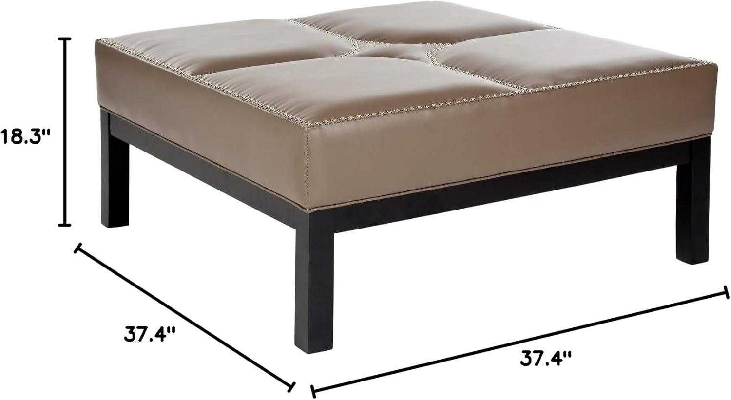 Clay Grey Leather Cocktail Ottoman Transitional Solid Rectangle Fabric Upholstered Wood 1 Piece Nailheads