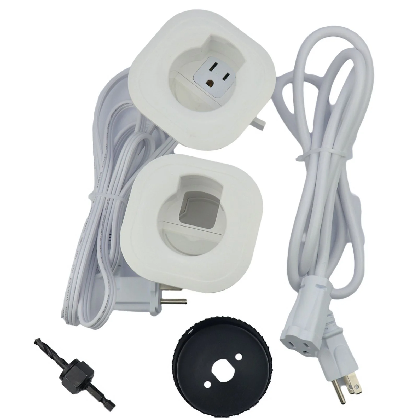 In-Wall Cable Management Kit, Hide TV Wires, Easy Install, White Plastic, Includes Drill Bit