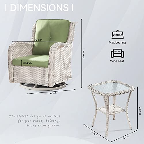 3 Piece Wicker Patio Conversation Set, 2 Swivel Rocker Chairs with High Back and 1 Side Table, for Outdoors Porch Deck Garden, Red