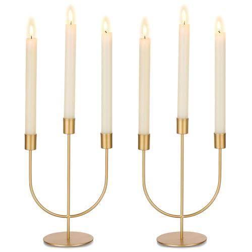 Sziqiqi Gold Candle Holders Candelabra - Candlestick Holder Centerpiece for Tables Taper Candle Holder Set of 2 Metal Candleholders for Christmas Wedding Anniversary Decorations