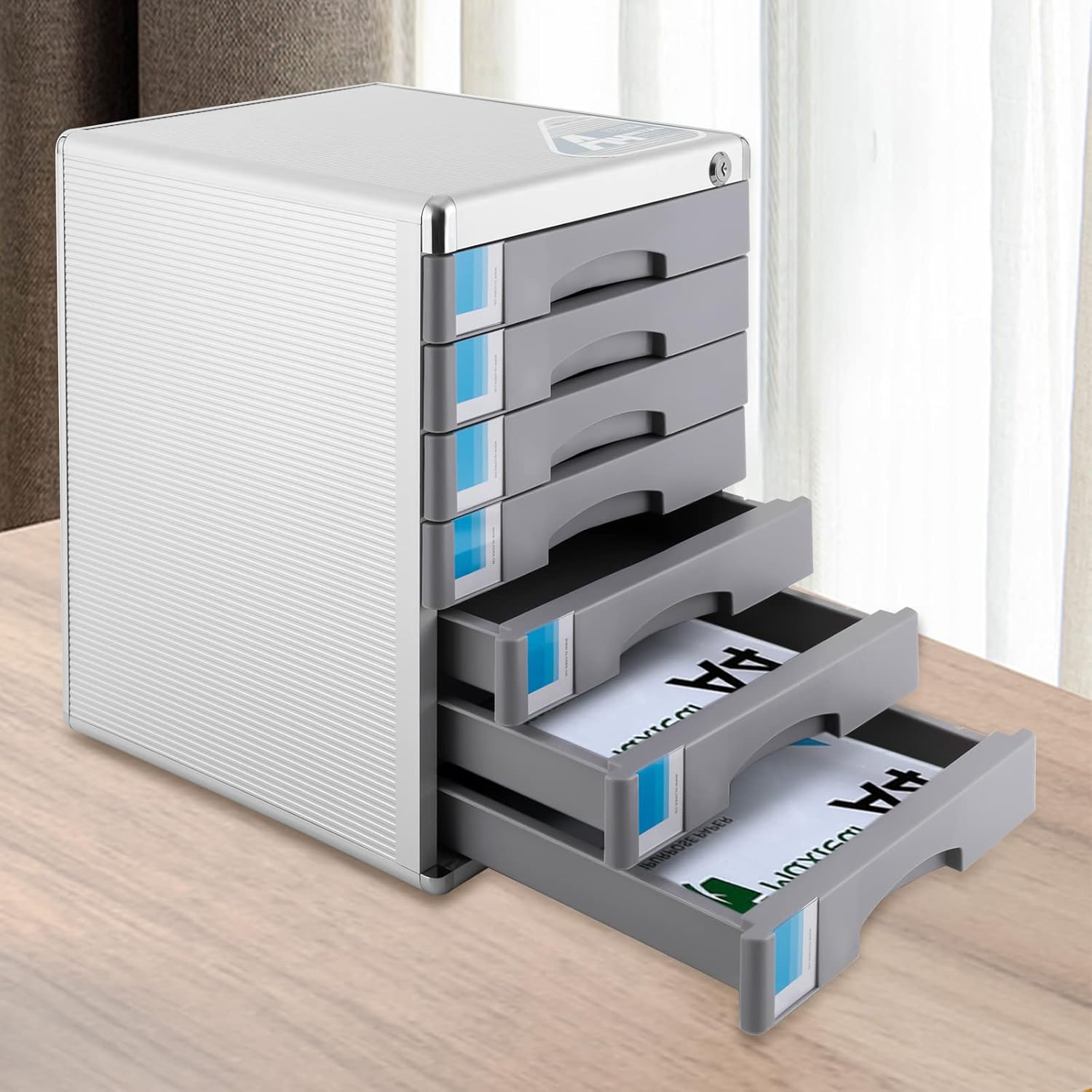 Desktop Drawer Organizer, 5 Drawer File Cabinet Lateral Storage Office Storage Filing Cabinet Desktop w/Label Lock Desktop Organizer Drawers Paper Drawer Organizer for Homes, Offices