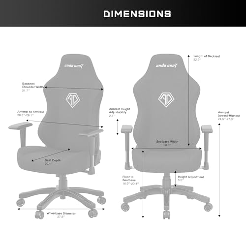 Anda Seat Phantom 3 Fabric Gaming Chairs for Adults - Large Wide Seat Gaming Chair with Lumbar Support, Comfortable Premium Video Gaming Seats with Headrest - Grey Gaming Chair with Cushion