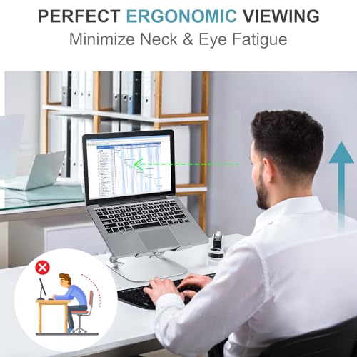 Laptop Cooling Stand with 3 Speed Fan, Adjustable Height Laptop Stand for Desk, Ergonimic Foldable Laptop Cooling Pad for 10-15'' Notebook (Bule-Gray, No 360° Rotating Base)