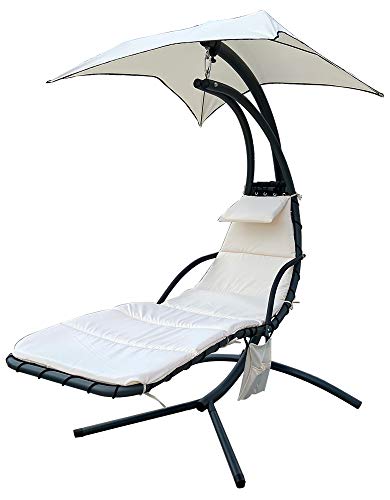 BalanceFrom Hanging Curved Chaise Lounge Chair Swing with Cushion, Pillow, Canopy, Stand and Storage Pouch, 330-Pound Capacity