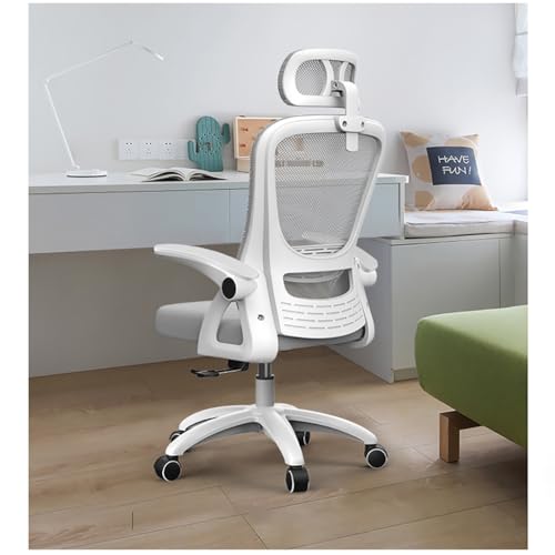 Ergonomic Office Chair,Ergonomic Mid Back Mesh Computer Chair, Task Chairs with Flip Up Arms Lumbar Support and Adjustable Height(White and grey)