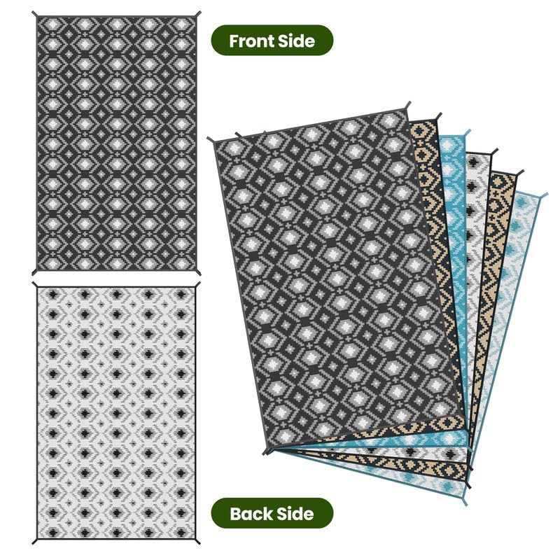 Outdoor Rug, 4x6ft Plastic Straw Reversible Mats, Area Rug Decor, Waterproof, Portable, Camping Mat and for Indoor, Outdoors, RV, Patio, Picnic, Beach, Camping, Brown Black