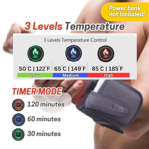Heating Pad Arm 39x3.5in Extra Long Heated Wrap Brace for Wrist Elbow Arm Knee Ankle Leg, 3 Heat Settings Cordless Wireless Timer USB Powered (Power Bank Not Included)