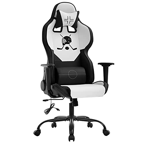 Gaming Chair Massage Office Chair Racing Computer Chair with Lumbar Support Headrest Armrest Task Rolling Swivel Ergonomic PU Leather Adjustable Desk Chair (Black)