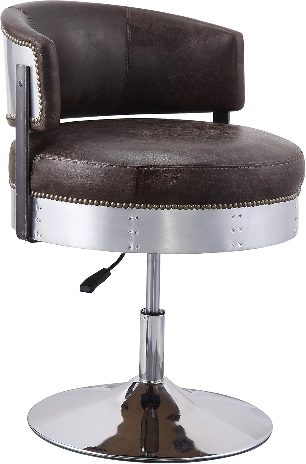 Acme Furniture Brancaster Adjustable Chair with Swivel in Distress Chocolate Top Grain Leather & Chrome