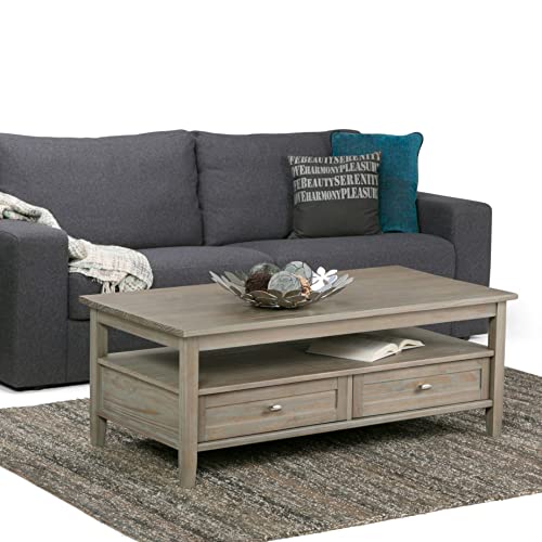 SIMPLIHOME Artisan SOLID WOOD Universal TV Media Stand, 72 inch Wide, Transitional, Living Room Entertainment Center & Warm Shaker SOLID WOOD 48 inch Wide Rectangle Rustic Coffee Table
