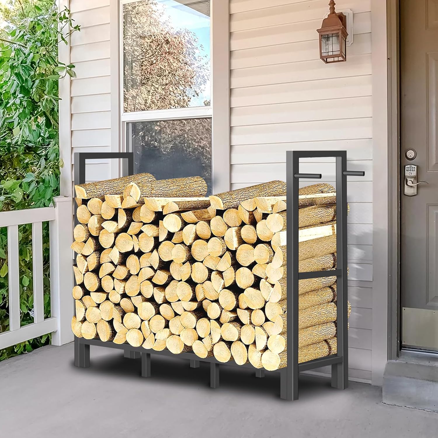 Firewood Rack Outdoor Indoor 4FT, Indoor Outdoor Wood Rack For Firewood, Indoor Outdoor Firewood Holder, Classical Black Firewood Storage Rack Metal Log Rack