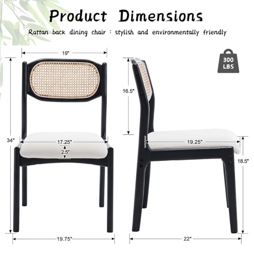 CIMOTA Mid Century Modern Dining Chairs Set of 4 Rattan Farmhouse Dining Room Chairs with Cane Back/Wood Frame Upholstered Wooden Kitchen Chairs for Dining Room/Restaurant, Linen Beige