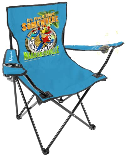 Margaritaville Folding Chair with Wireless Speakers, Beach Chair with Waterproof Wireless Speakers, 5 Hour Playback Time, 20 Foot Bluetooth Range, Cup Holder, Backpack, Padded Head and Neck Rest