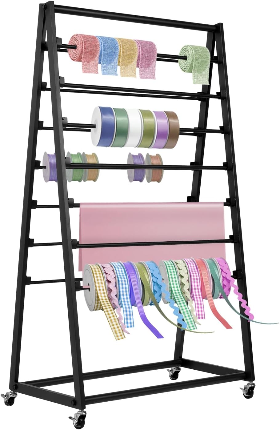 ikare Ribbon Holder,Ribbon Organizer,15 Tier Ribbon Holder Organizer Rack,Double-Sided Gift Wrapping Craft Ribbon Storage Shelf for Craft Room Cake Shop Flower Store,Black