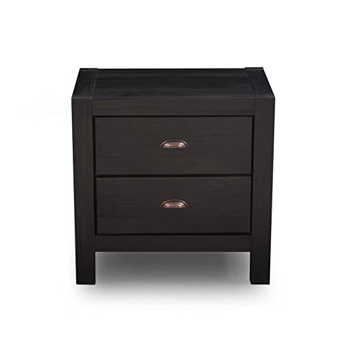 Montauk 2-Drawer Bedside Nightstand, Solid Wood with Rustic Off-White Finish