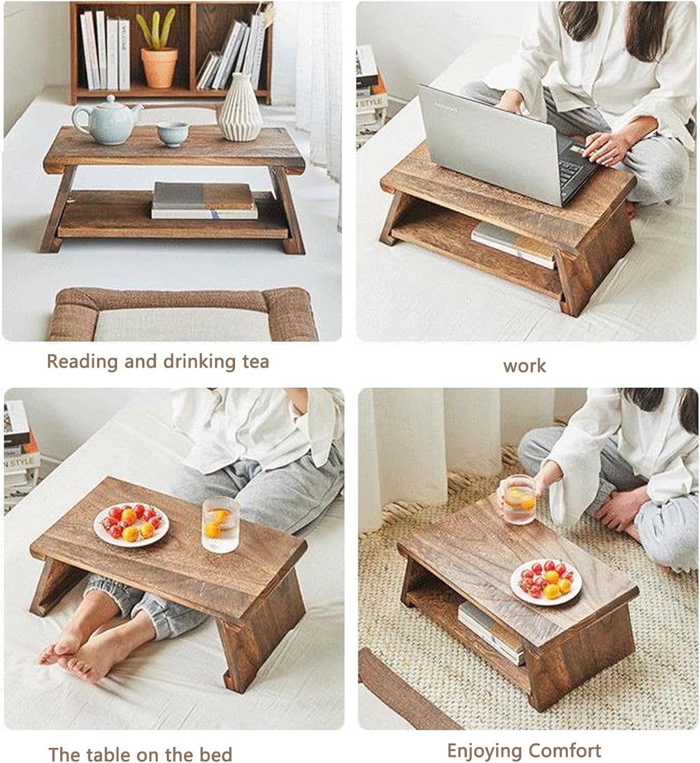 Small Altar Table,Meditation Table,Natural Wood Small Puja Table,Foldable， Used in The Tea Table Japanese,Study Room,Yoga Room.IT is 19.68 Inches Long,11.81 Inches Wide, 7.87 Inches Tal