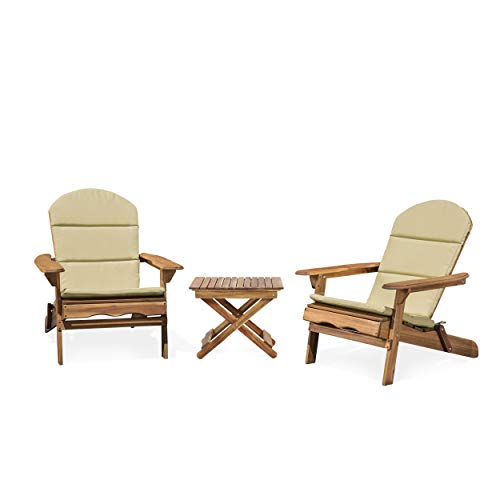 Christopher Knight Home Chelsea Outdoor 2 Seater Acacia Wood Chat Set with Water Resistant Cushions, Natural + Navy Blue